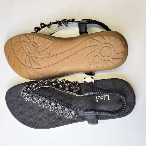 SIZE 8 Black Glitter Embellished Sandals Cushioned Flats Slippers (Size 39) - Picture 2 of 14